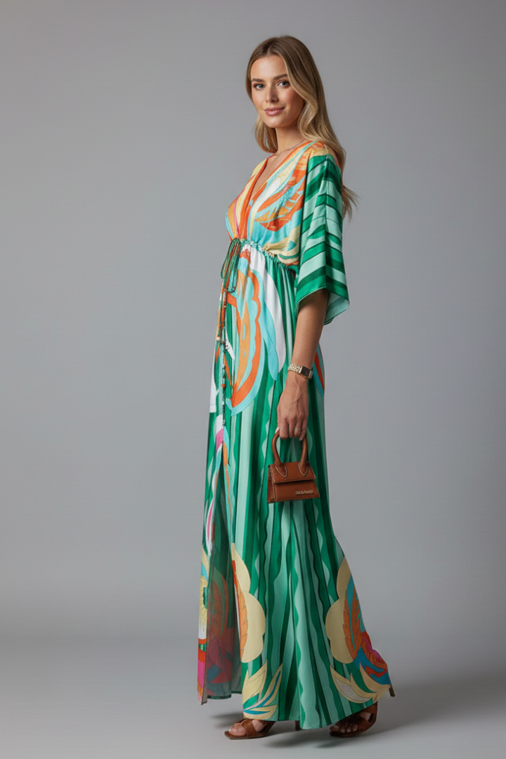Marlowe | Drawstring Waist Boho Printed Maxi Dress
