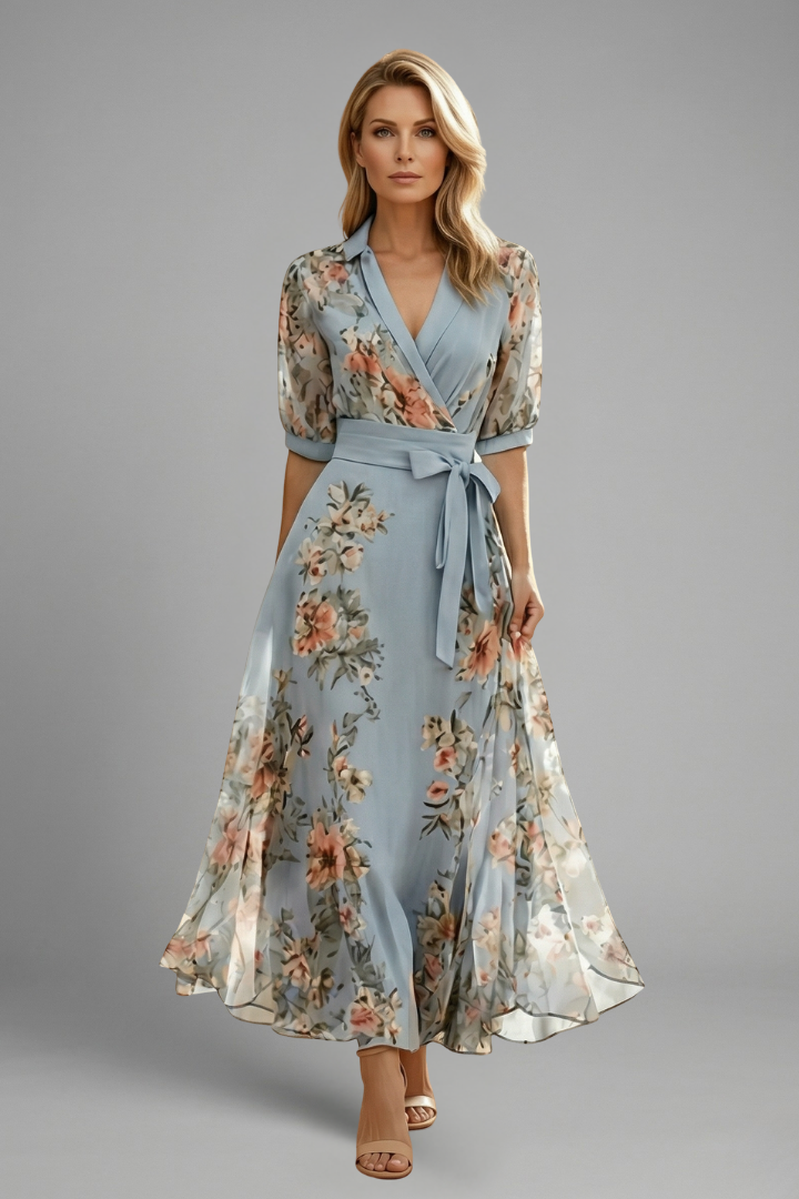 Valeria | Floral V-Neck Wrap Maxi Dress with Sash