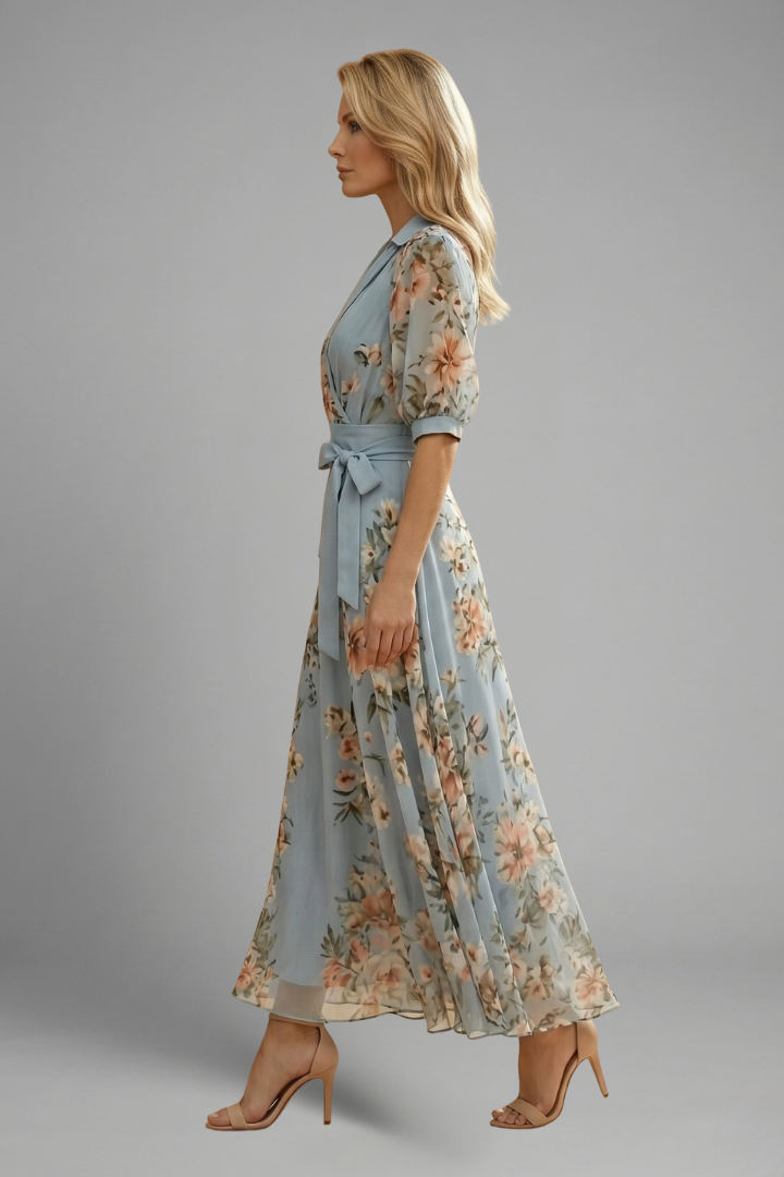 Valeria | Floral V-Neck Wrap Maxi Dress with Sash