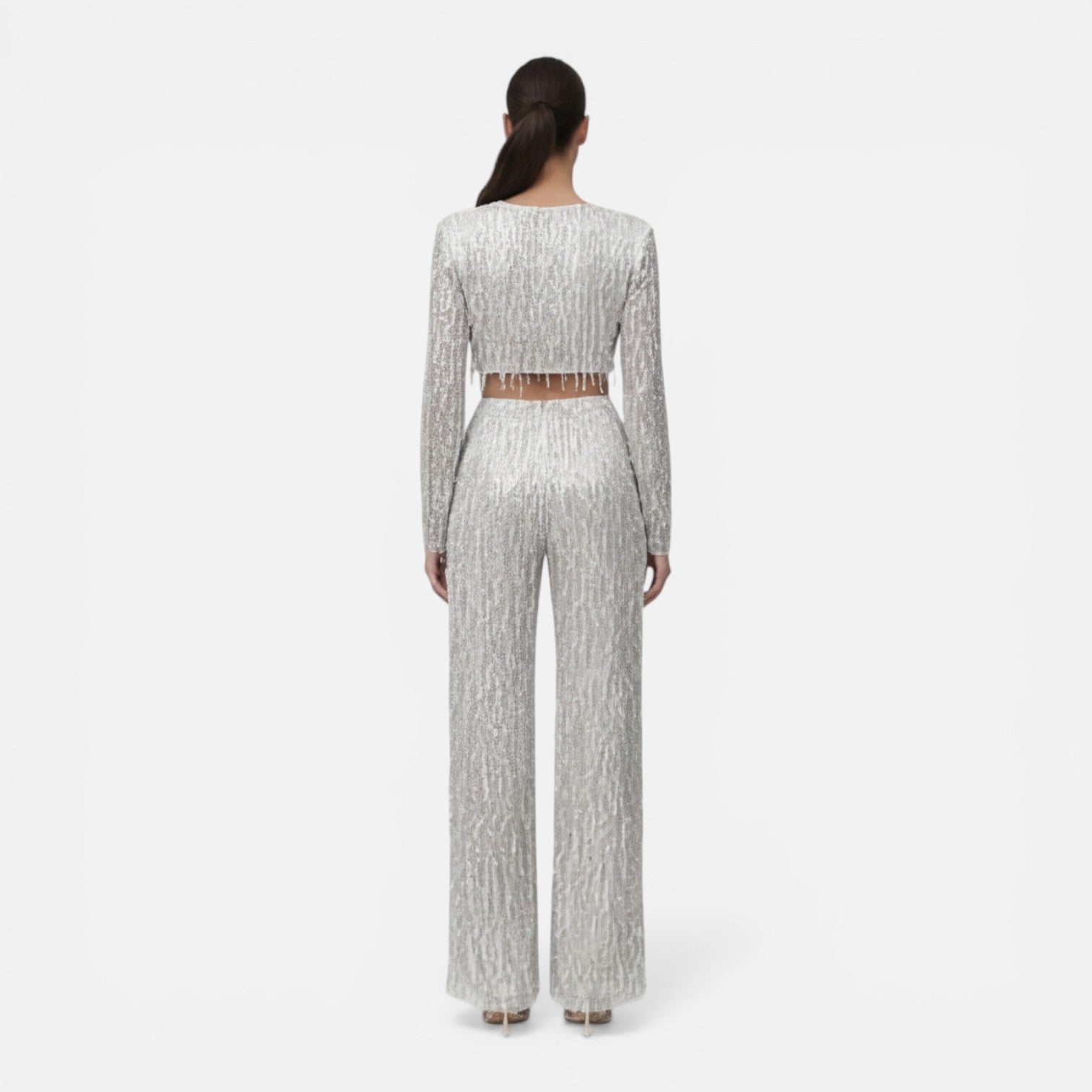 Talia | Sequin Crop Top & Wide-Leg Pants Set