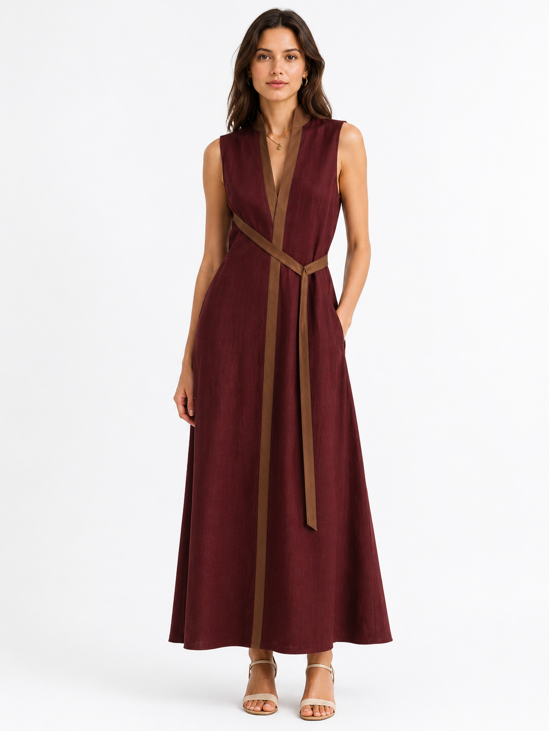 Belen | Sleeveless Stand Collar Midi Dress
