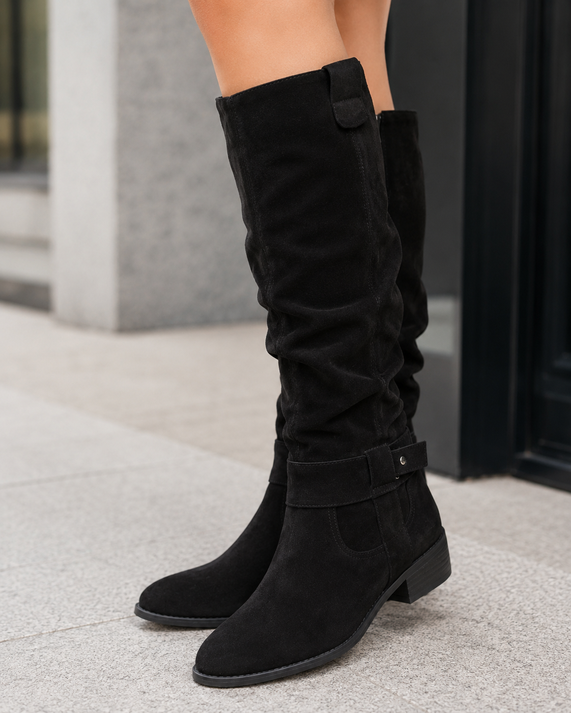 Kova | Suede Knee-High Low Heel Boots