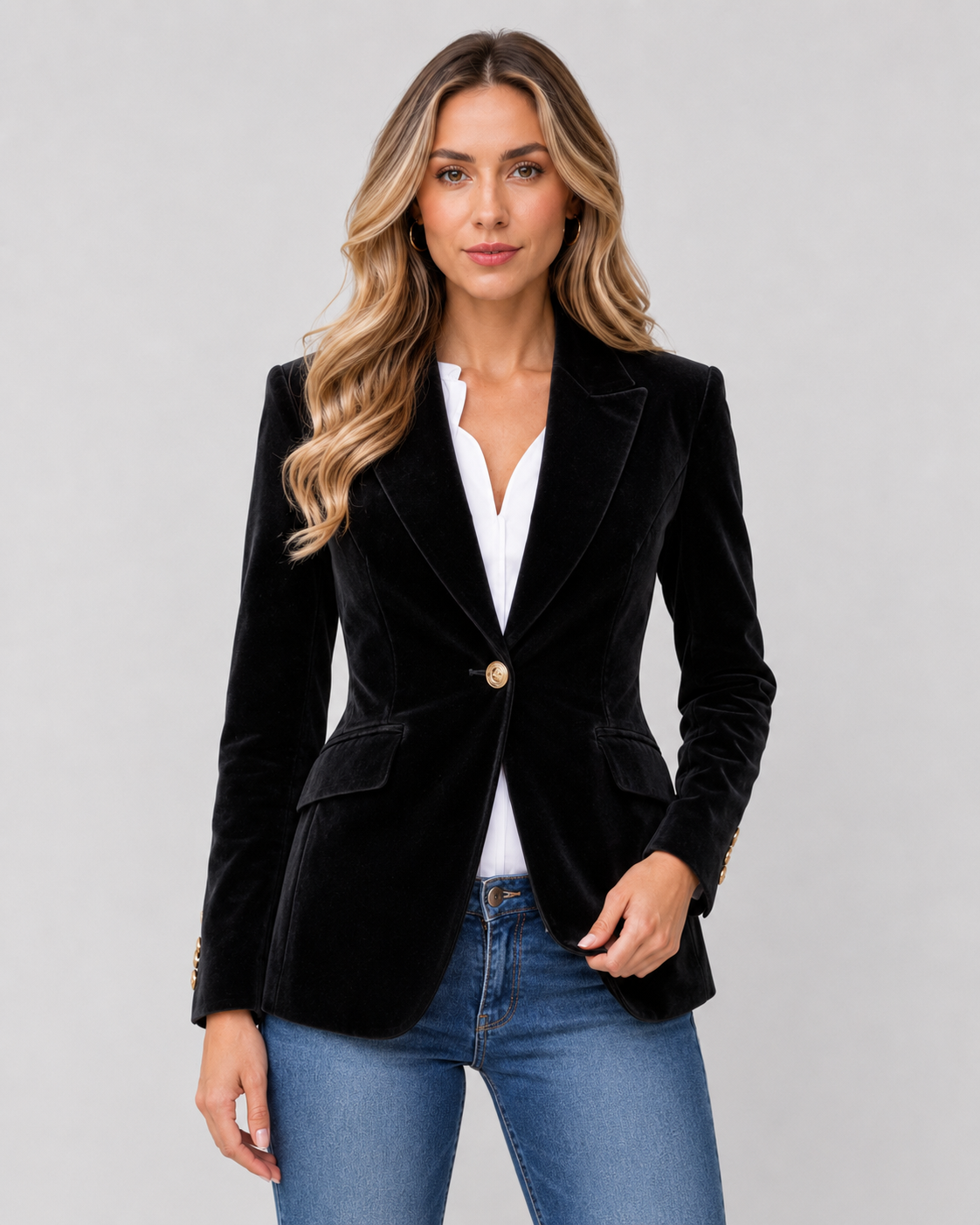Lila | Tailored Single Button Velvet Blazer
