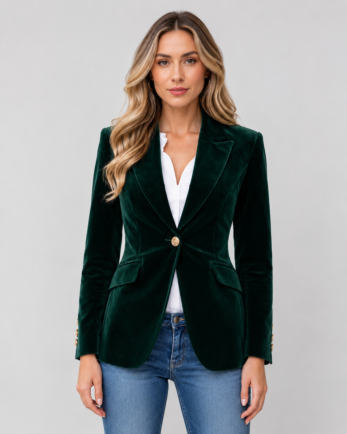 Lila | Tailored Single Button Velvet Blazer
