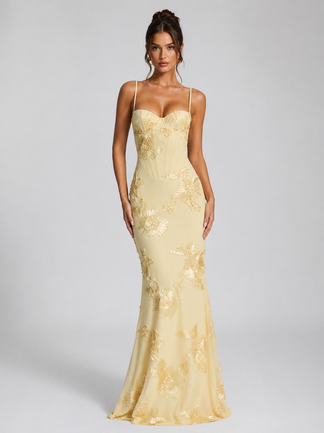 Salma | Floral Embroidered Corset Maxi Dress