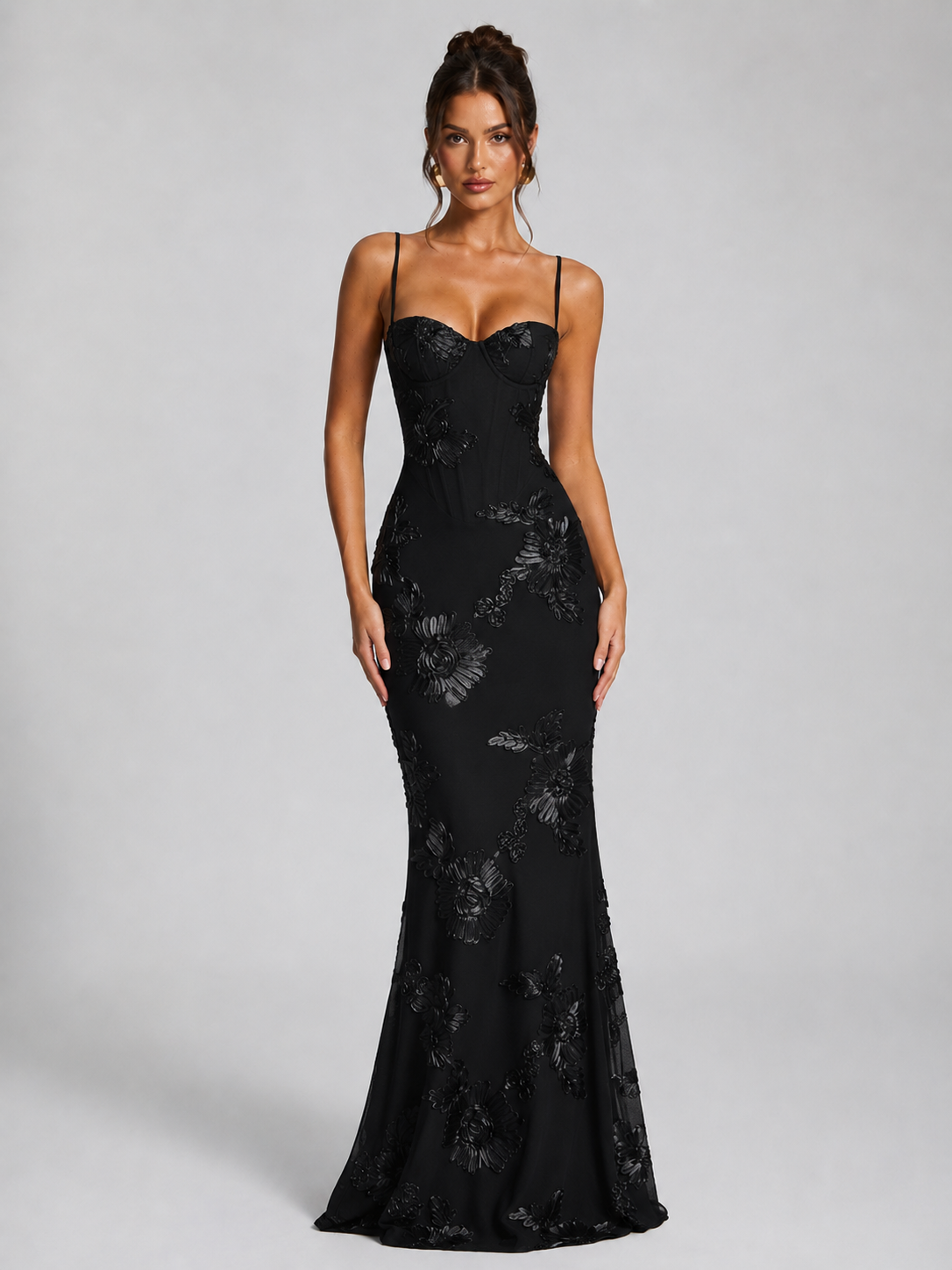 Salma | Floral Embroidered Corset Maxi Dress