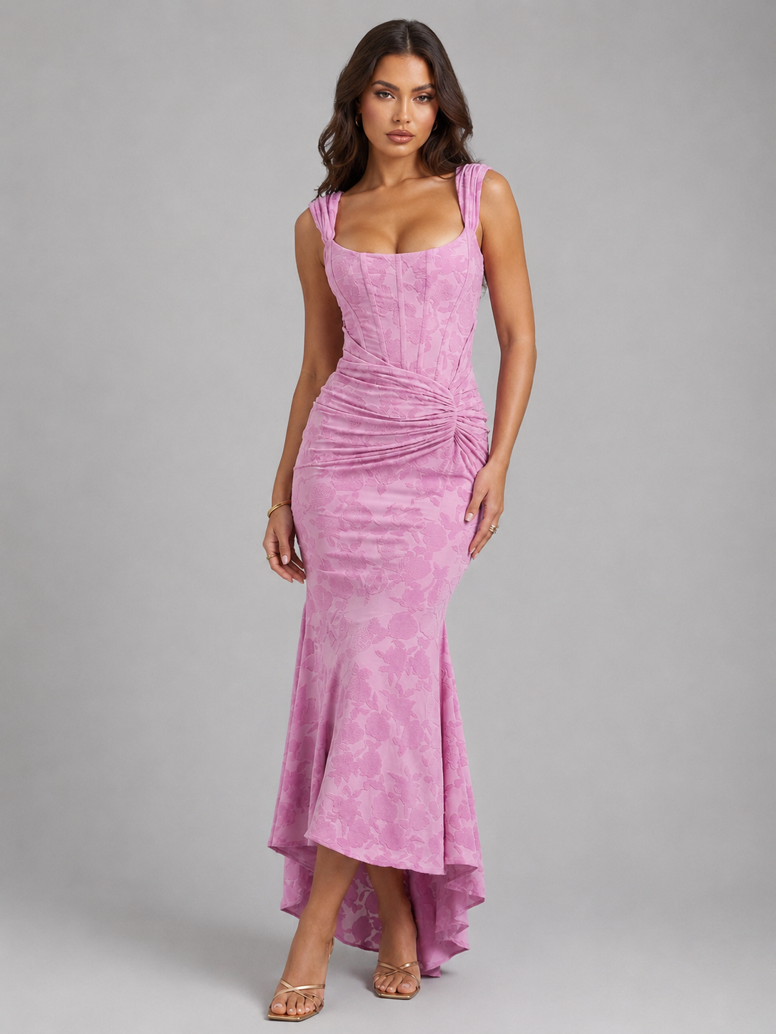 Valentina | Floral Corset Asymmetric Hem Maxi Dress