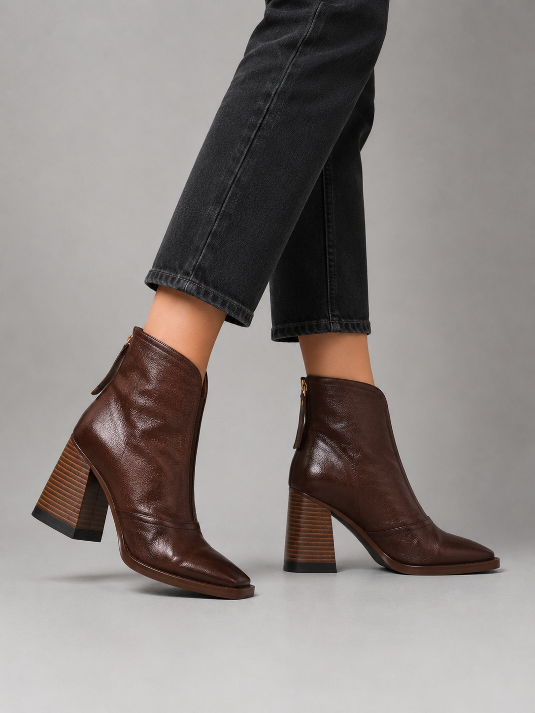 Catalina | Block Heel Leather-Look Ankle Boots
