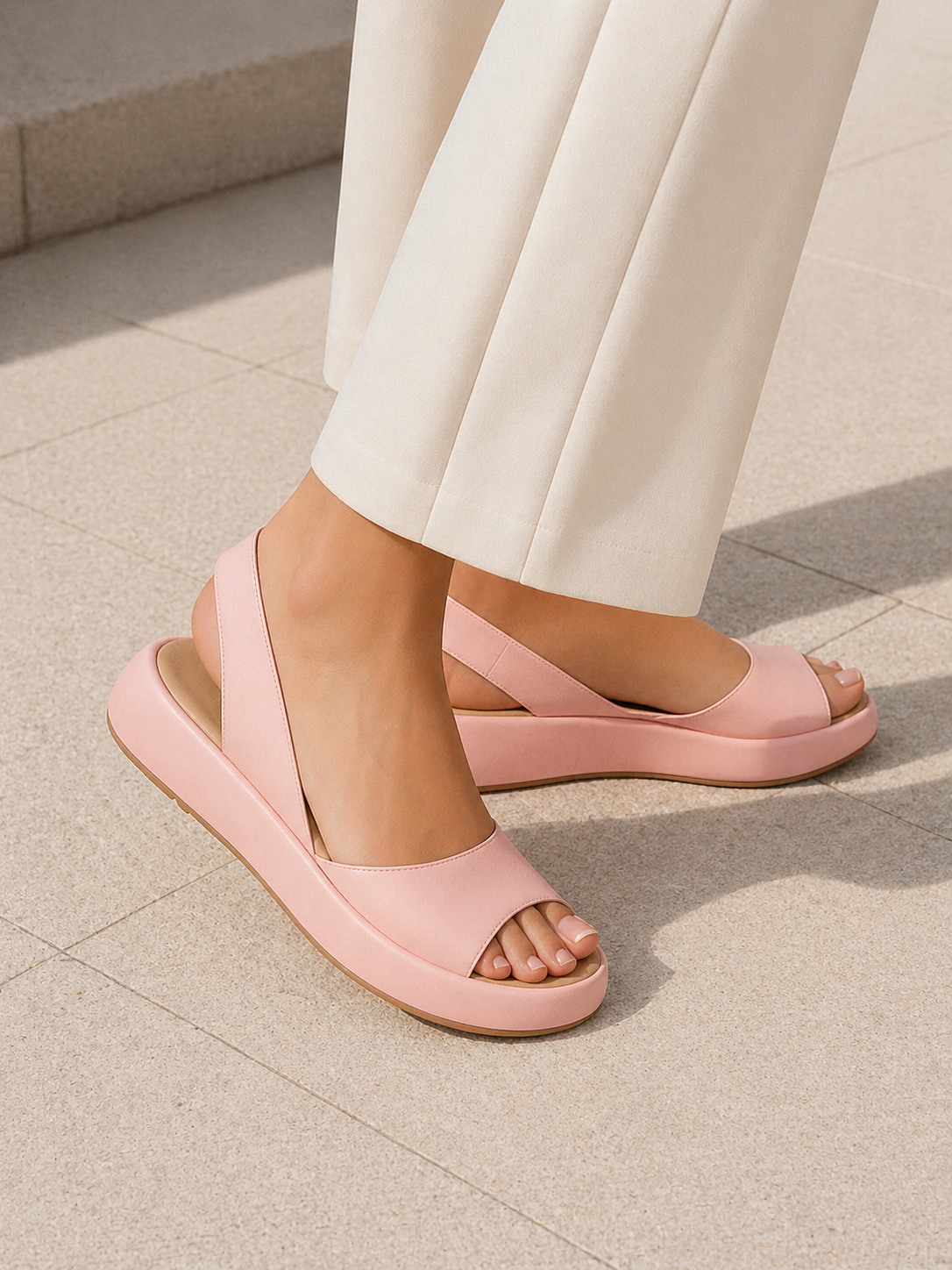 Coralie | Open Toe Low Wedge Slingback Sandals