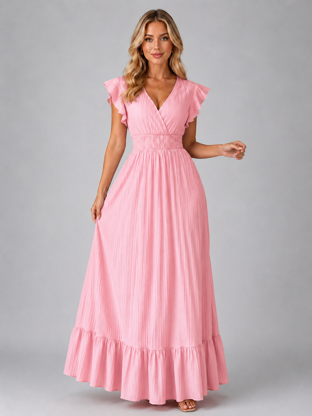 Florentine | Pleated Flutter Sleeve Maxi Dress
