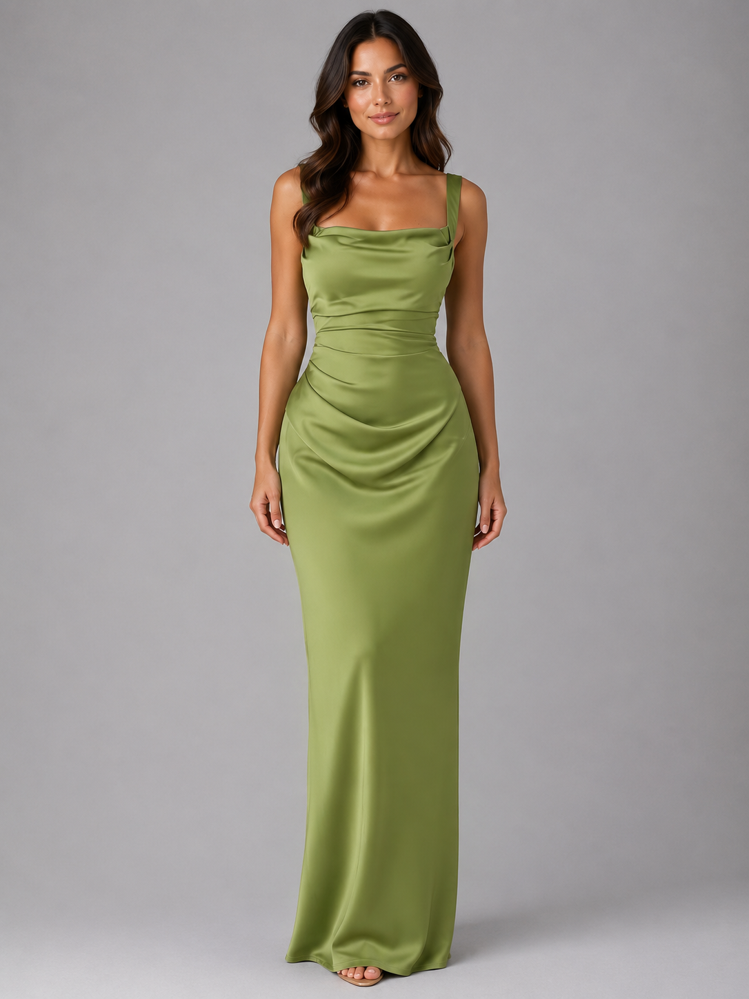 Séraphine | Ruched Waist Satin Feel Maxi Dress