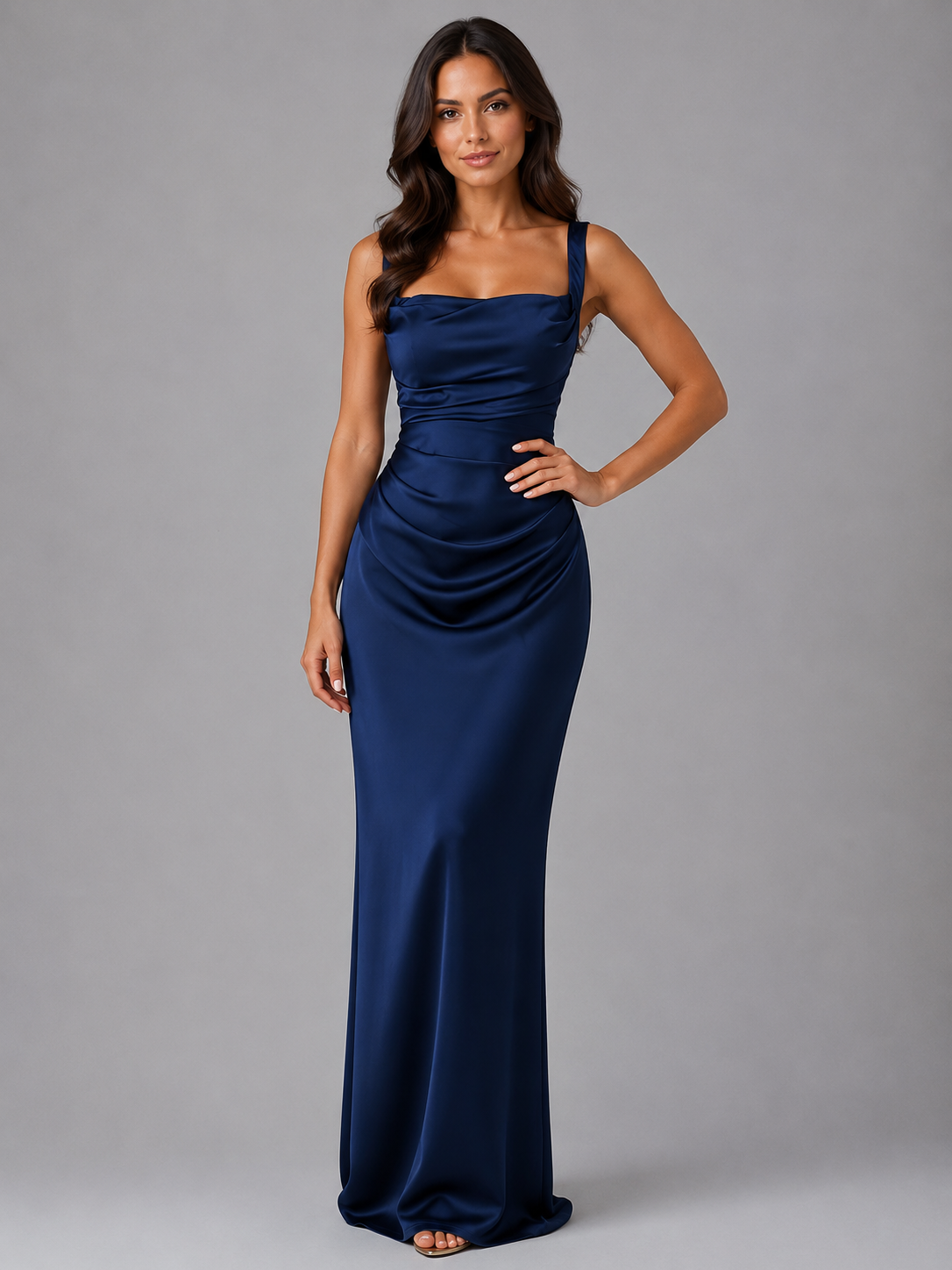 Séraphine | Ruched Waist Satin Feel Maxi Dress