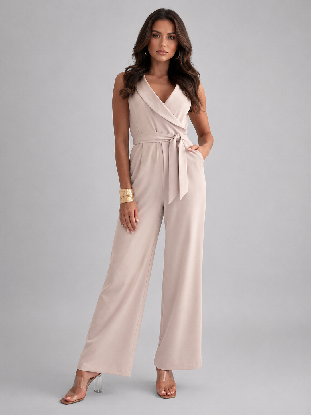 Anouk | Sleeveless Tie Waist Wide Leg Jumpsuit