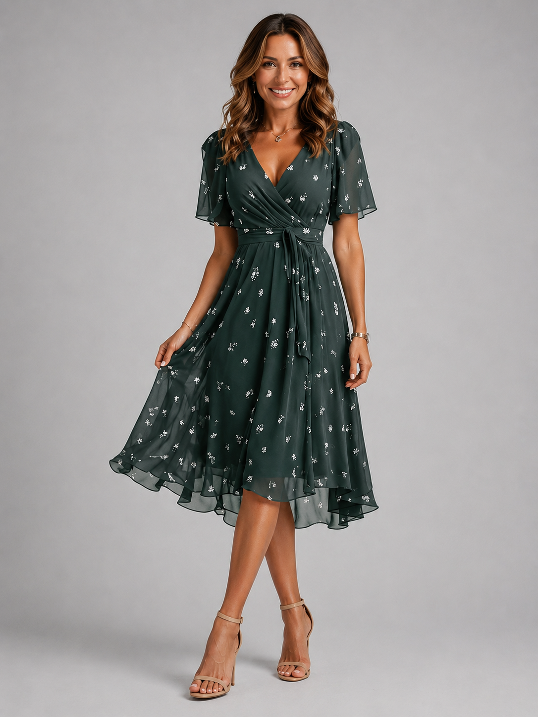 Piper | Floral Flutter Sleeve Midi Dress