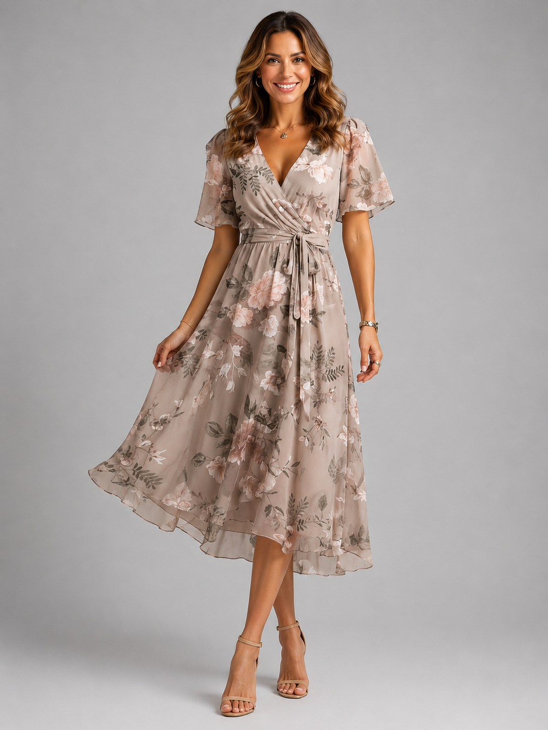 Piper | Floral Flutter Sleeve Midi Dress