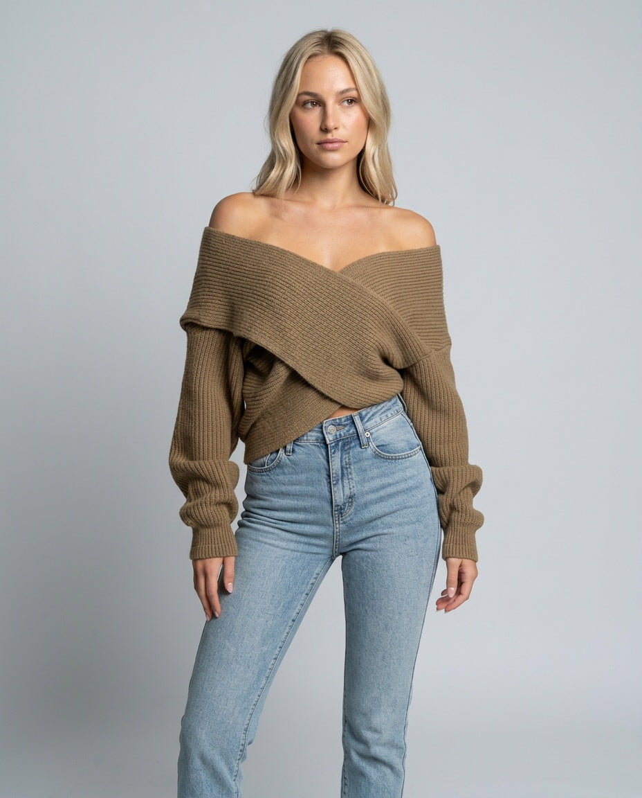 Lorena | Cropped Off-Shoulder Knit Cardigan