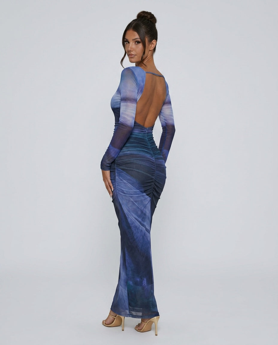 Vera | Printed Long Sleeve Bodycon Maxi Dress