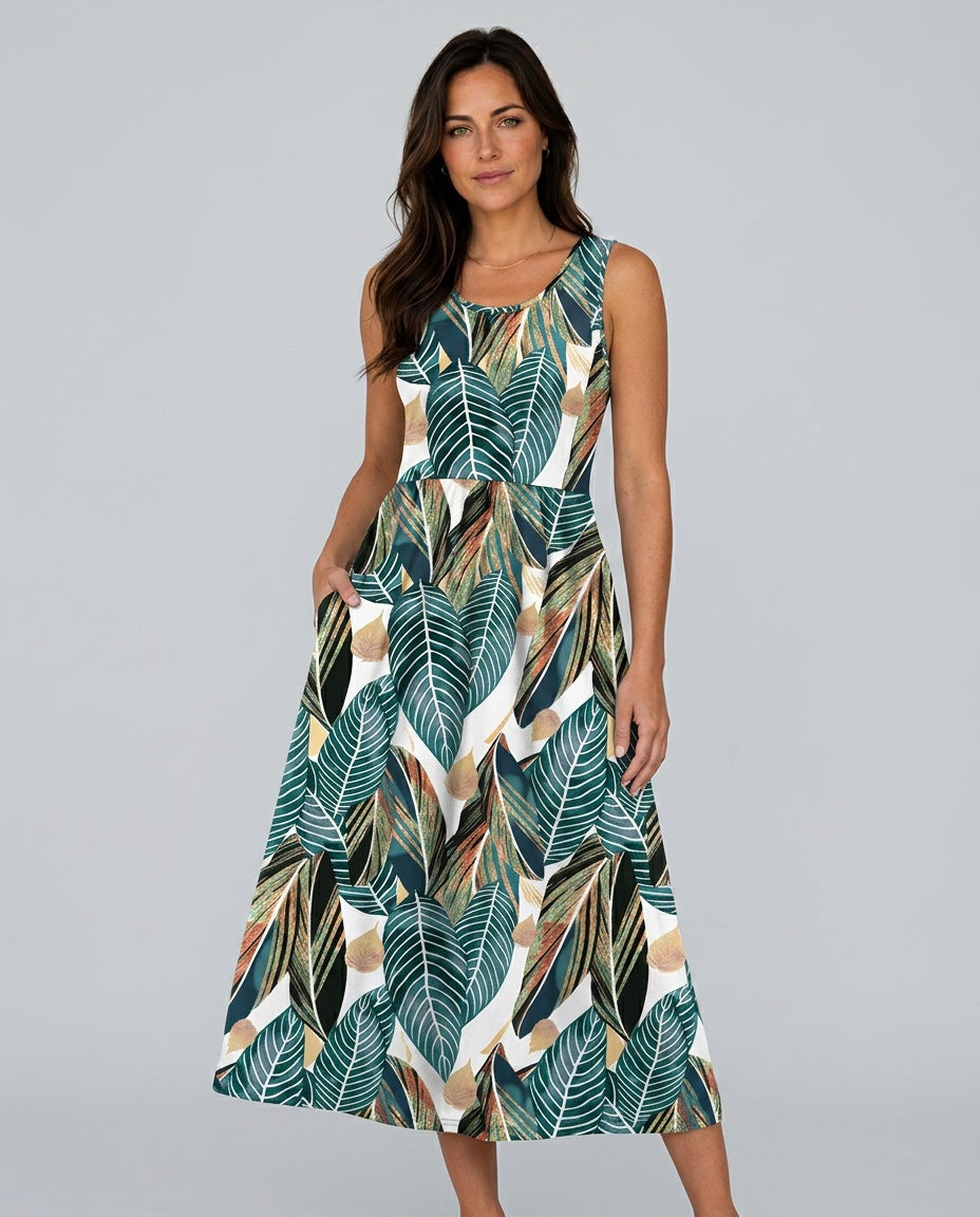 Everly | Halter Neck Flowy Printed Midi Dress