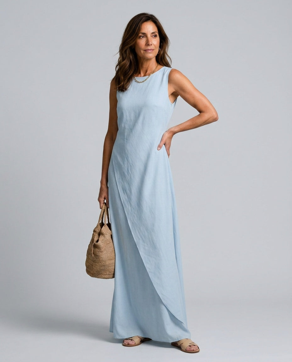 Noor | Asymmetric Layered Round Neck Maxi Dress