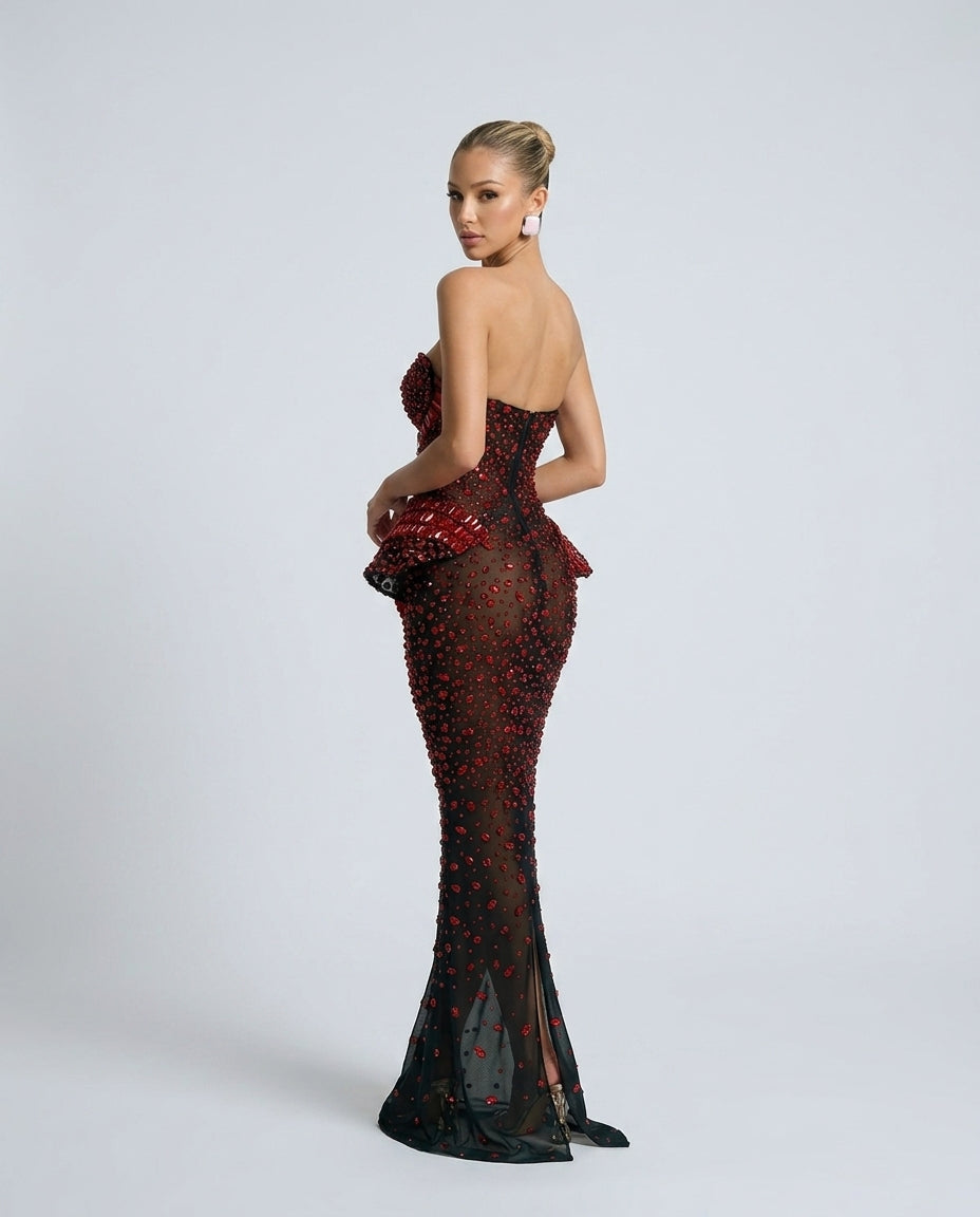 Salma | Strapless Cutout Crystal Maxi Dress