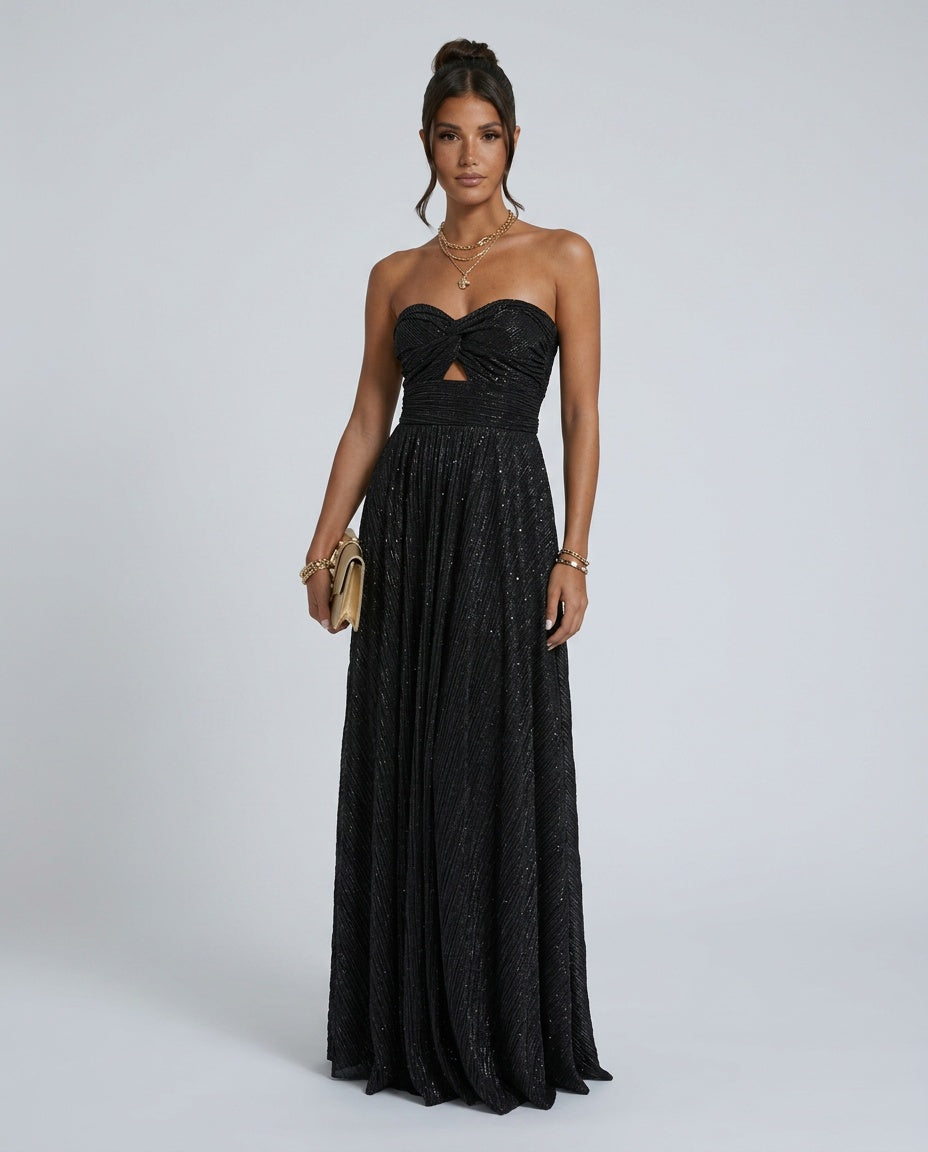 Cora | Strapless Glitter Maxi Dress