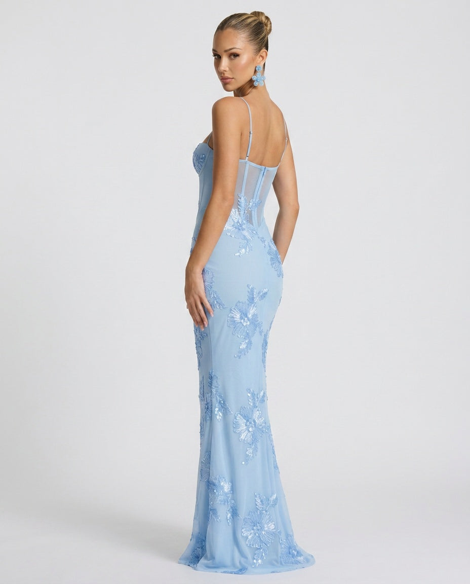 Isolde | Embroidered Corset Fishtail Maxi Dress