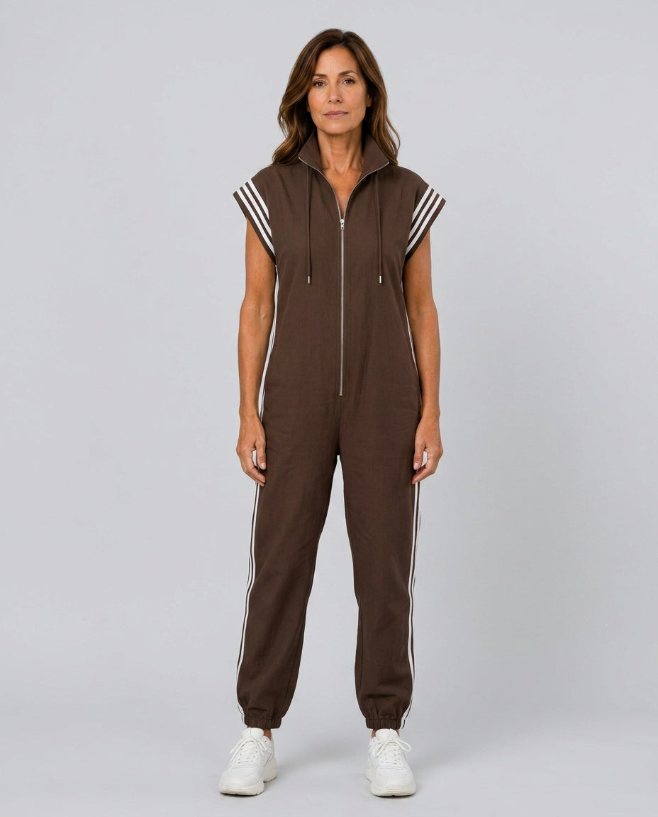 Lark | Zip Front Stripe Panel Jumpsuit