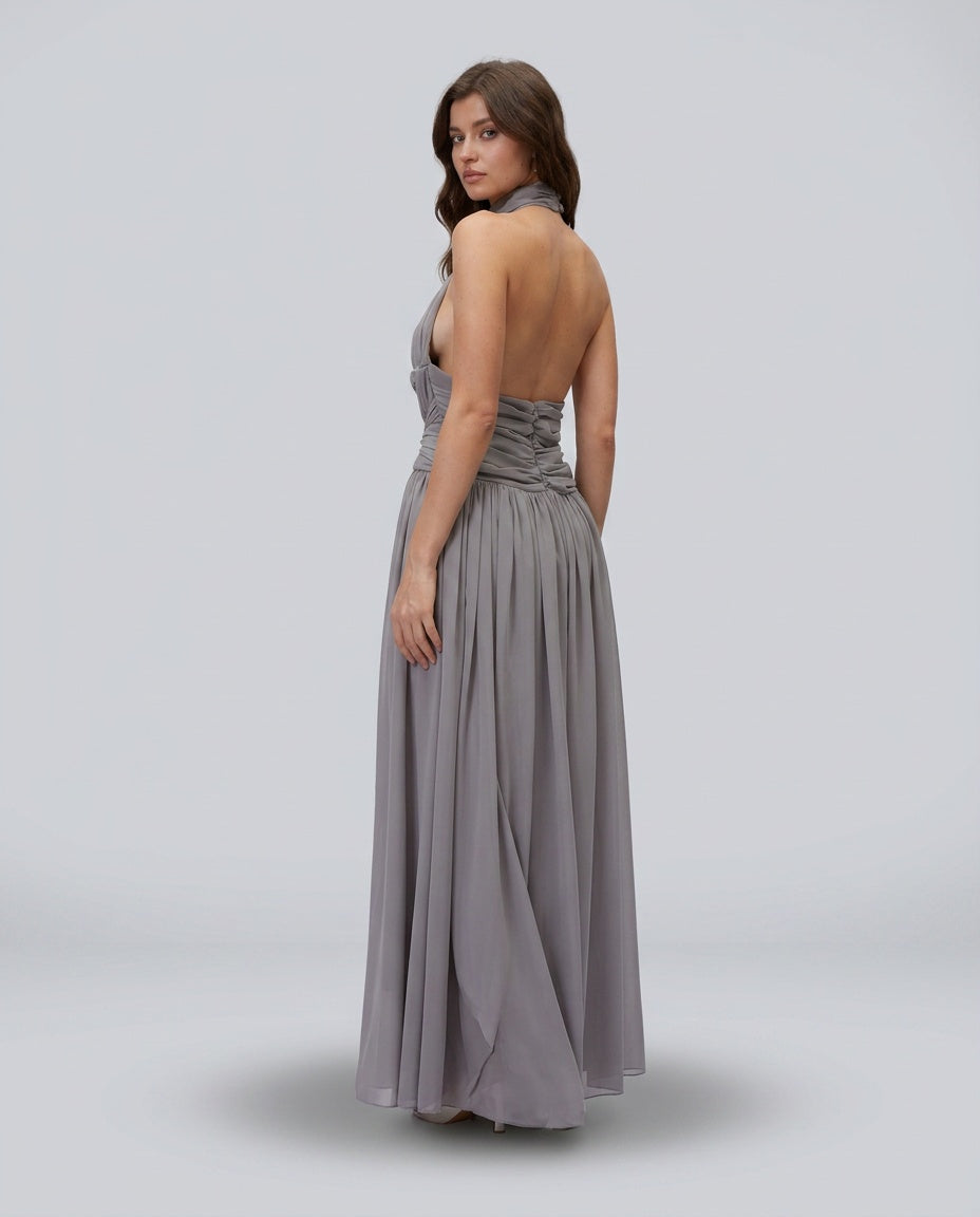 Reverie | Halterneck Ruched Maxi Dress