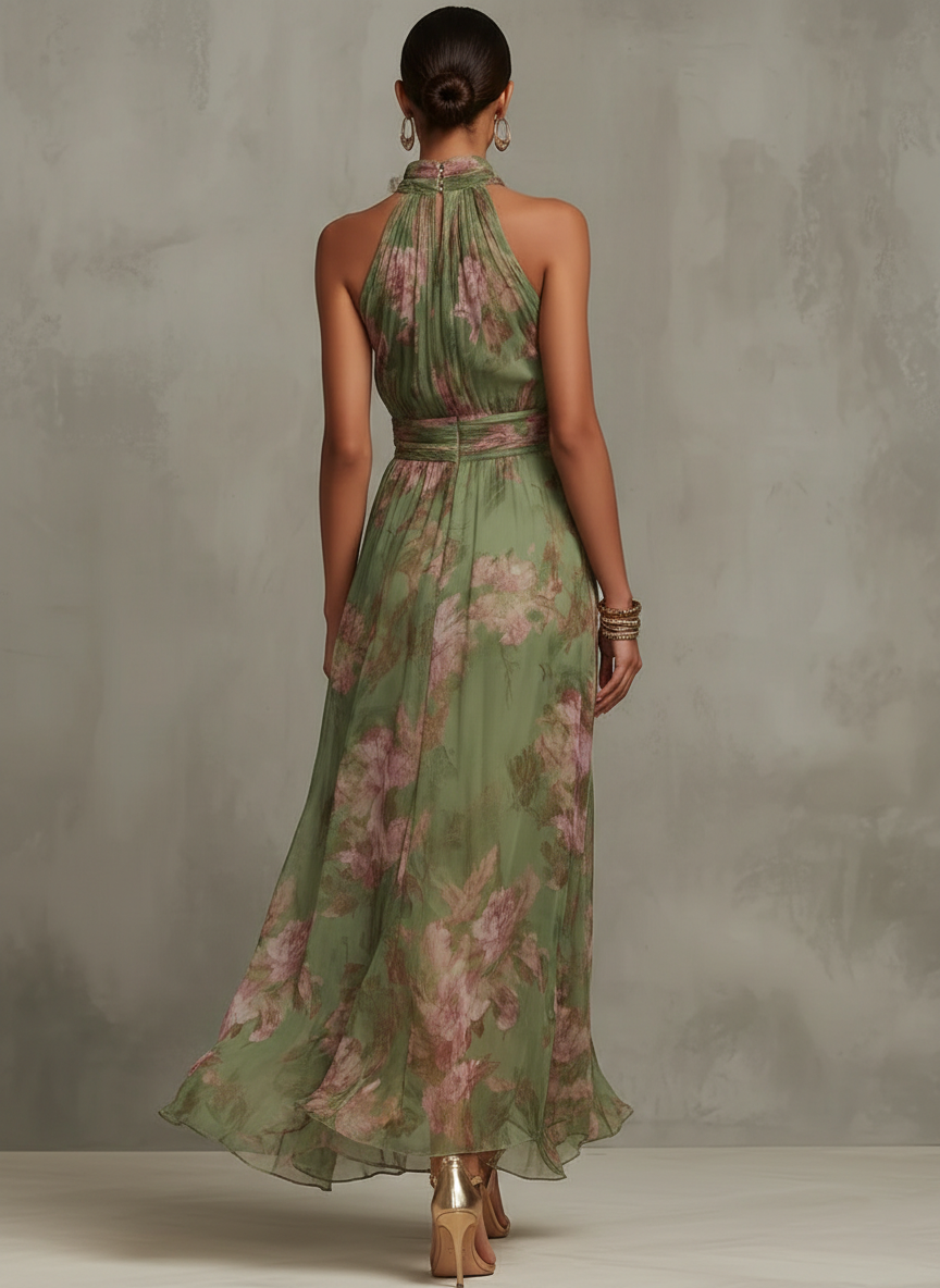 Hazel | Floral Halter Neck Maxi Dress
