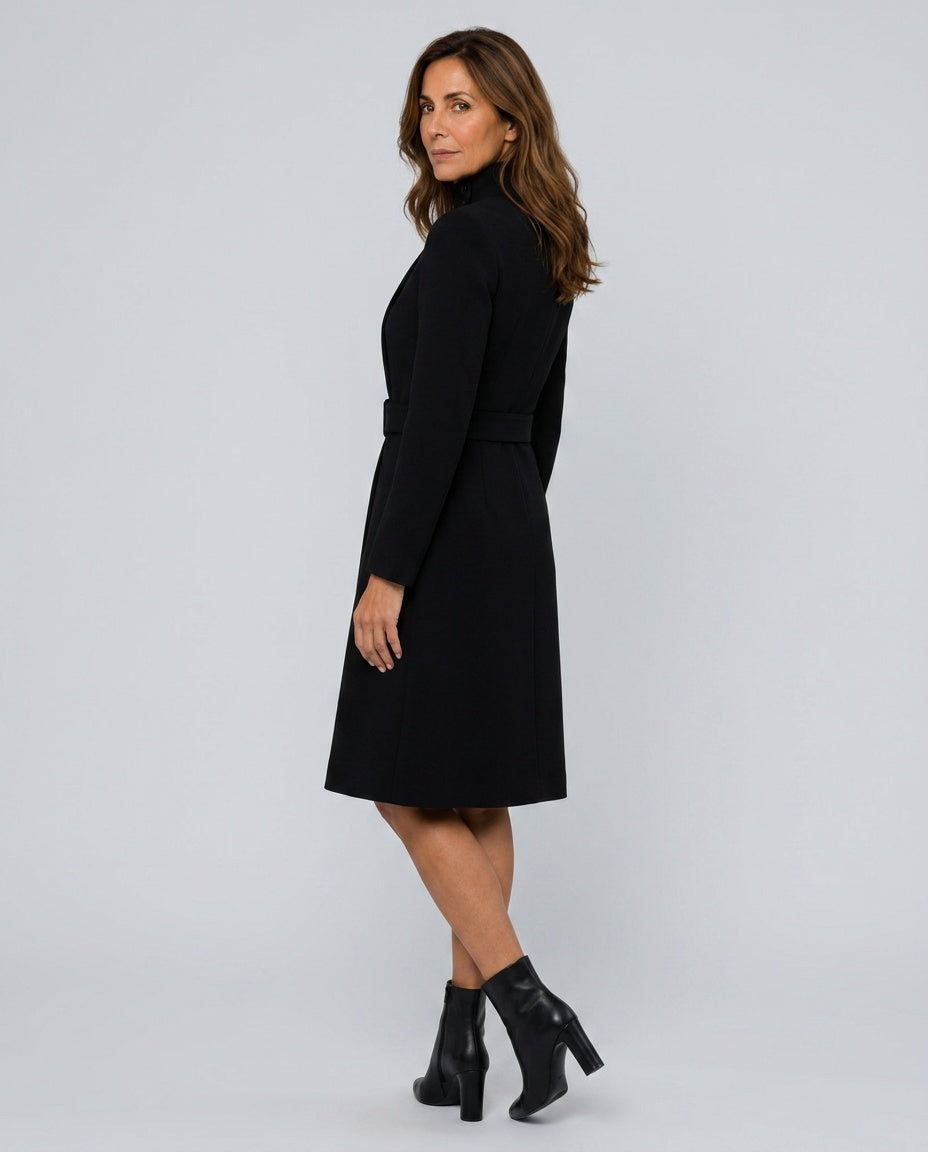 Adriana | Belted High Neck Long Sleeve Midi Dress