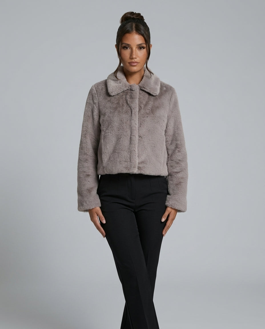 Naia | Lapel Button-Front Faux Fur Jacket