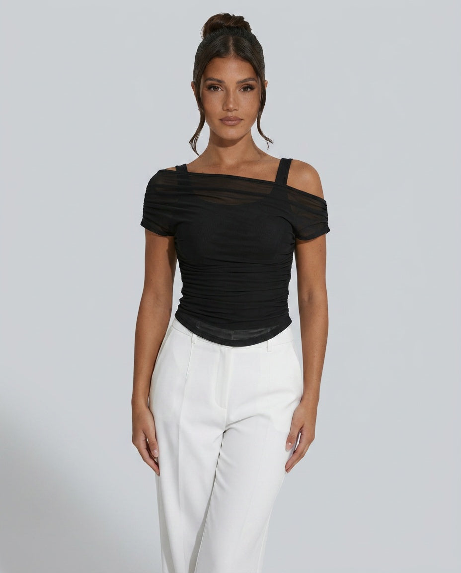 Colette | Ruched Mesh Crop Top