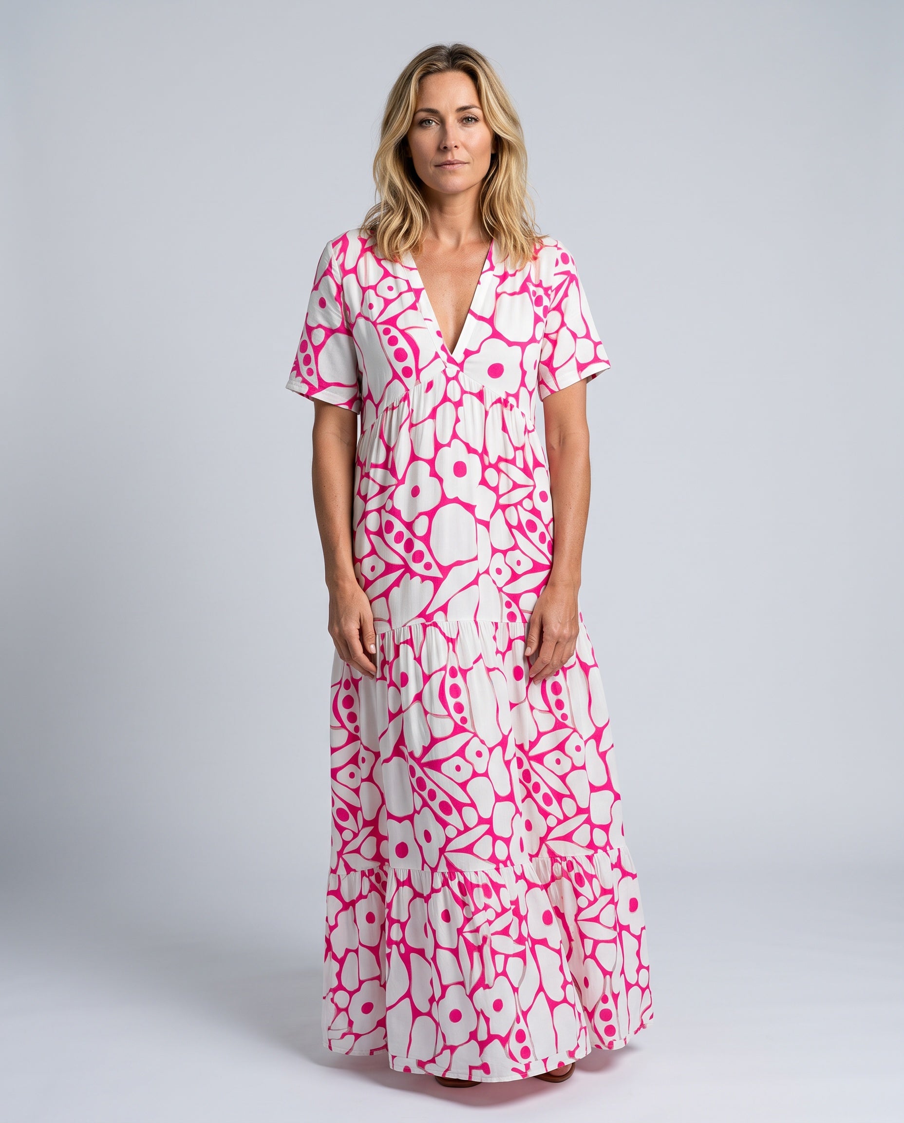 Nina | Abstract Print V-Neck Maxi Dress
