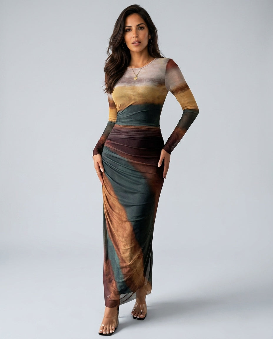 Vera | Printed Long Sleeve Bodycon Maxi Dress