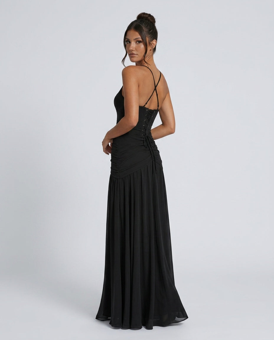 Hazel | Square Neck Backless Maxi Dress