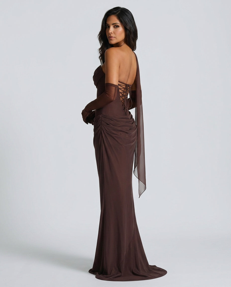 Giselle | Lace-Trim Ruched Corset Maxi Dress