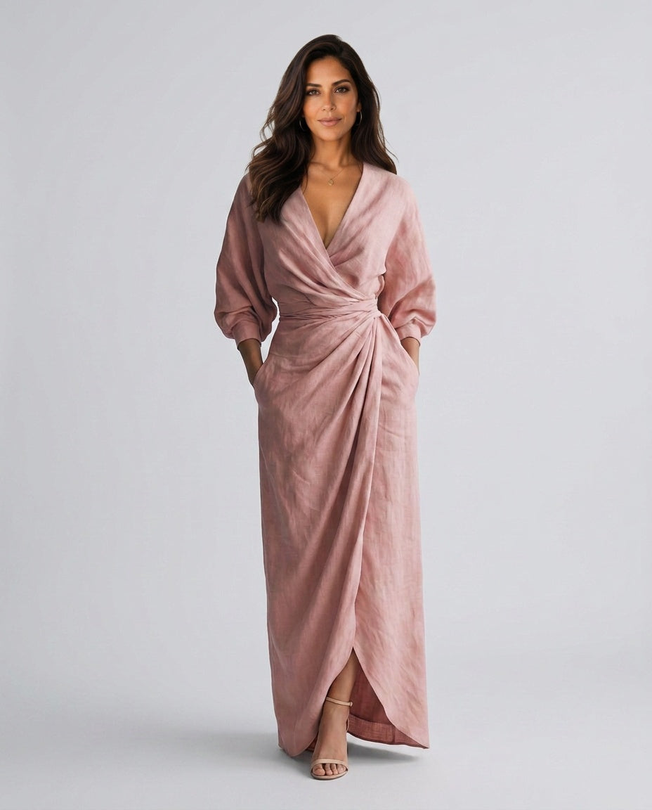 Hadley | V-Neck Wrap Linen Blend Maxi Dress