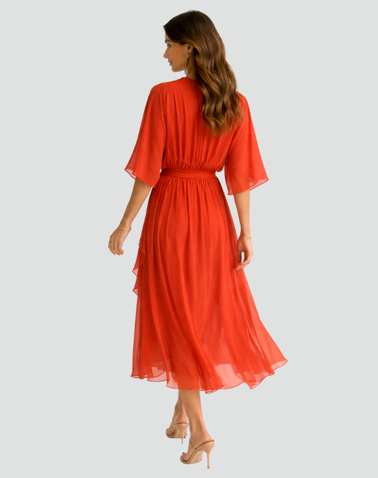 Marisol | Tie Waist Flowy Wrap Midi Dress