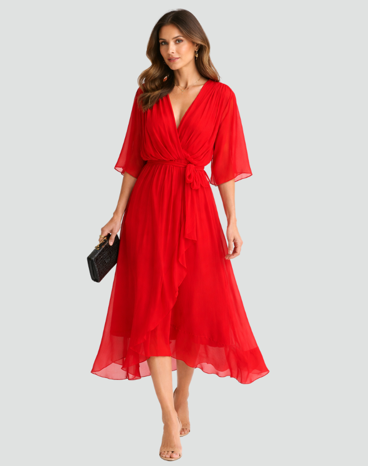 Marisol | Tie Waist Flowy Wrap Midi Dress