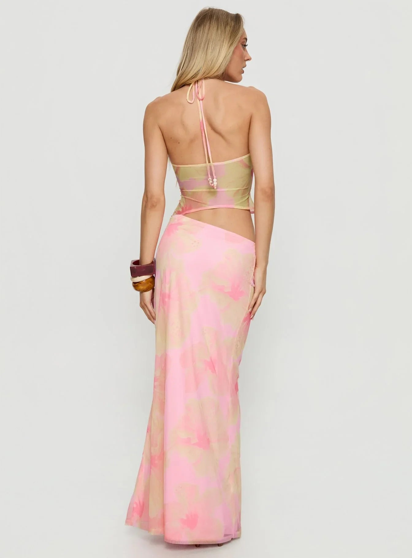 Darya | Halter Neck Floral Mesh Maxi Dress