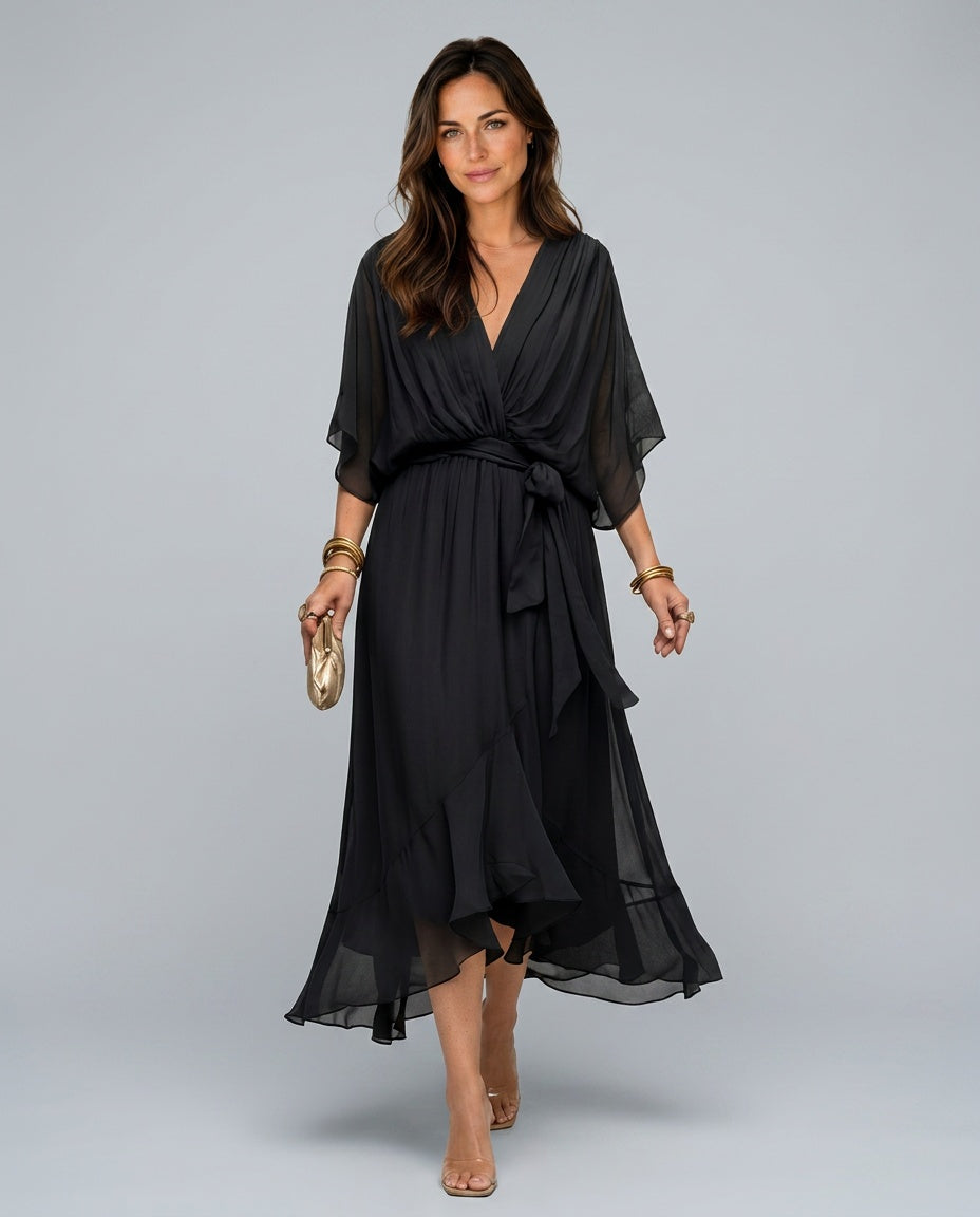 Sawyer | Soft V-Neck Flowy Midi Dress