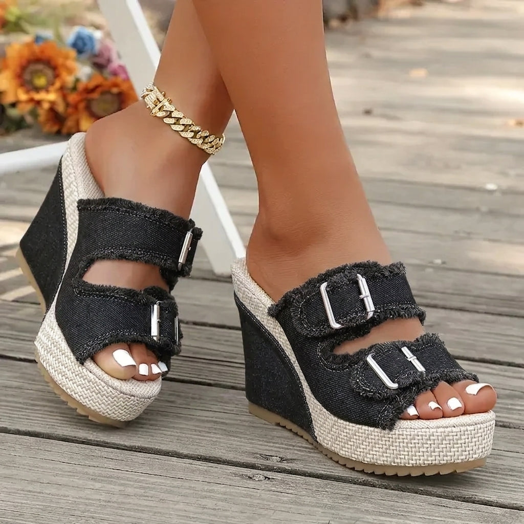 Kira | Denim Wedge Sandals