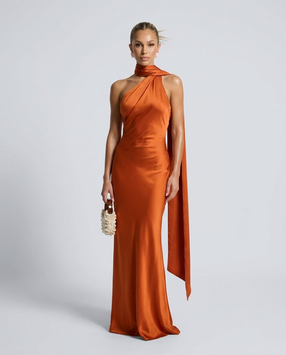 Ada | One-Shoulder Open Back Satin Maxi Dress