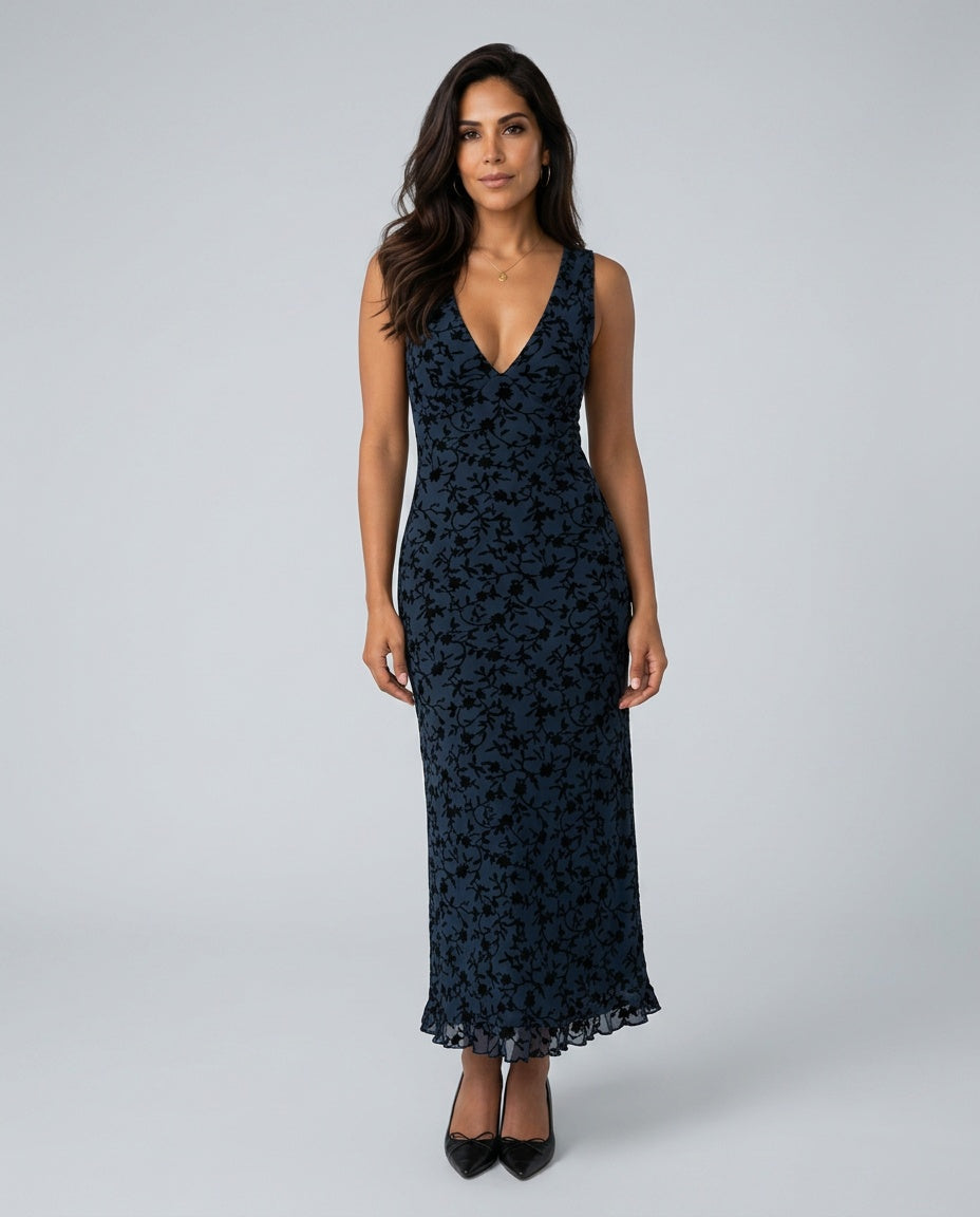 Camille | Sleeveless V-Neck Floral A-Line Maxi Dress