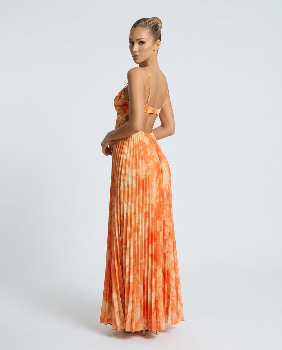 Paloma | Sweetheart Pleated Tie-Dye Maxi Dress