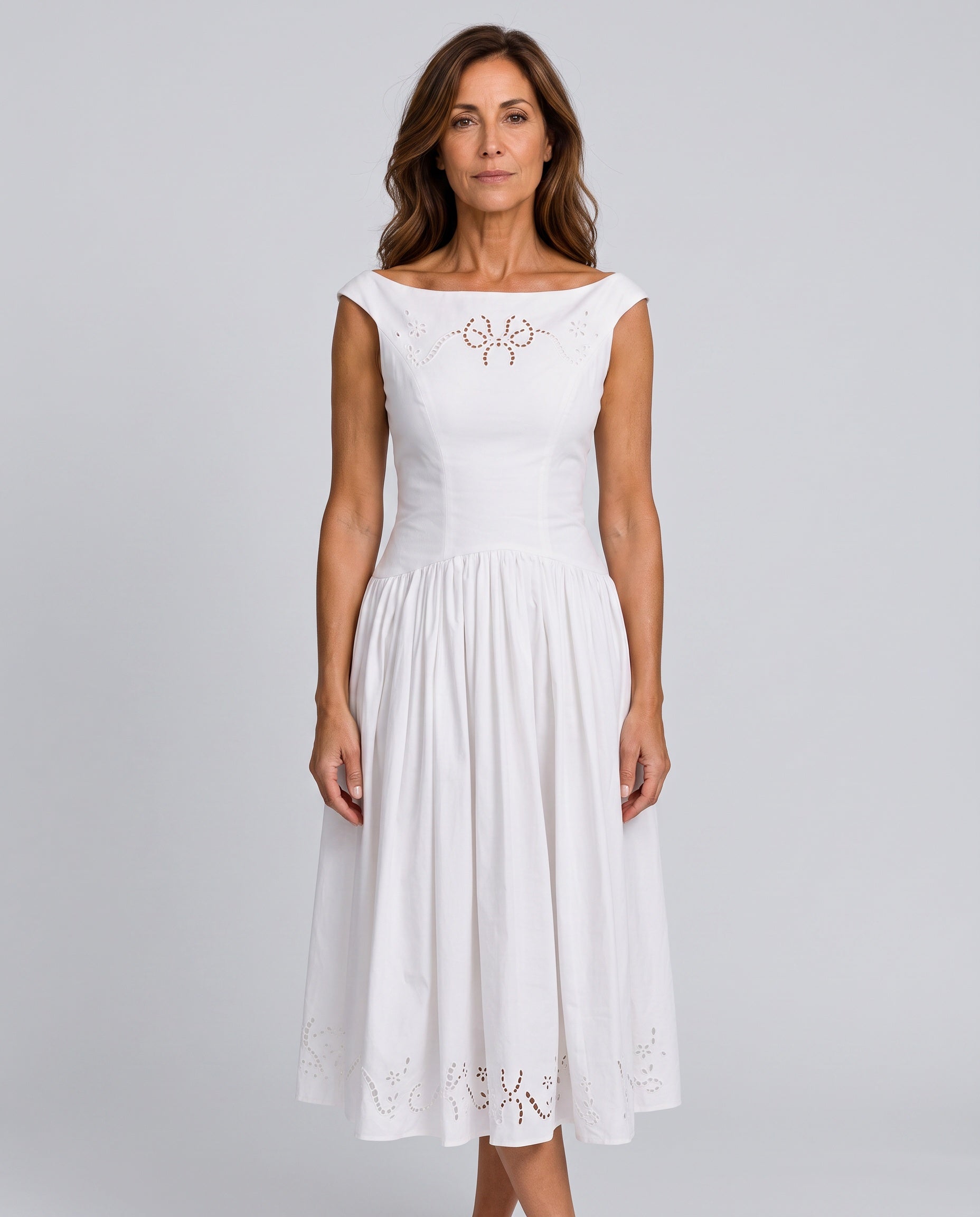 Sloane | Broderie Anglaise Off-Shoulder Midi Dress