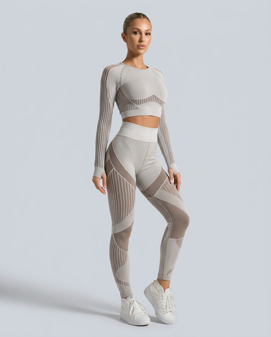 Cleona | High-Waist Mesh Panel Ankle Leggings