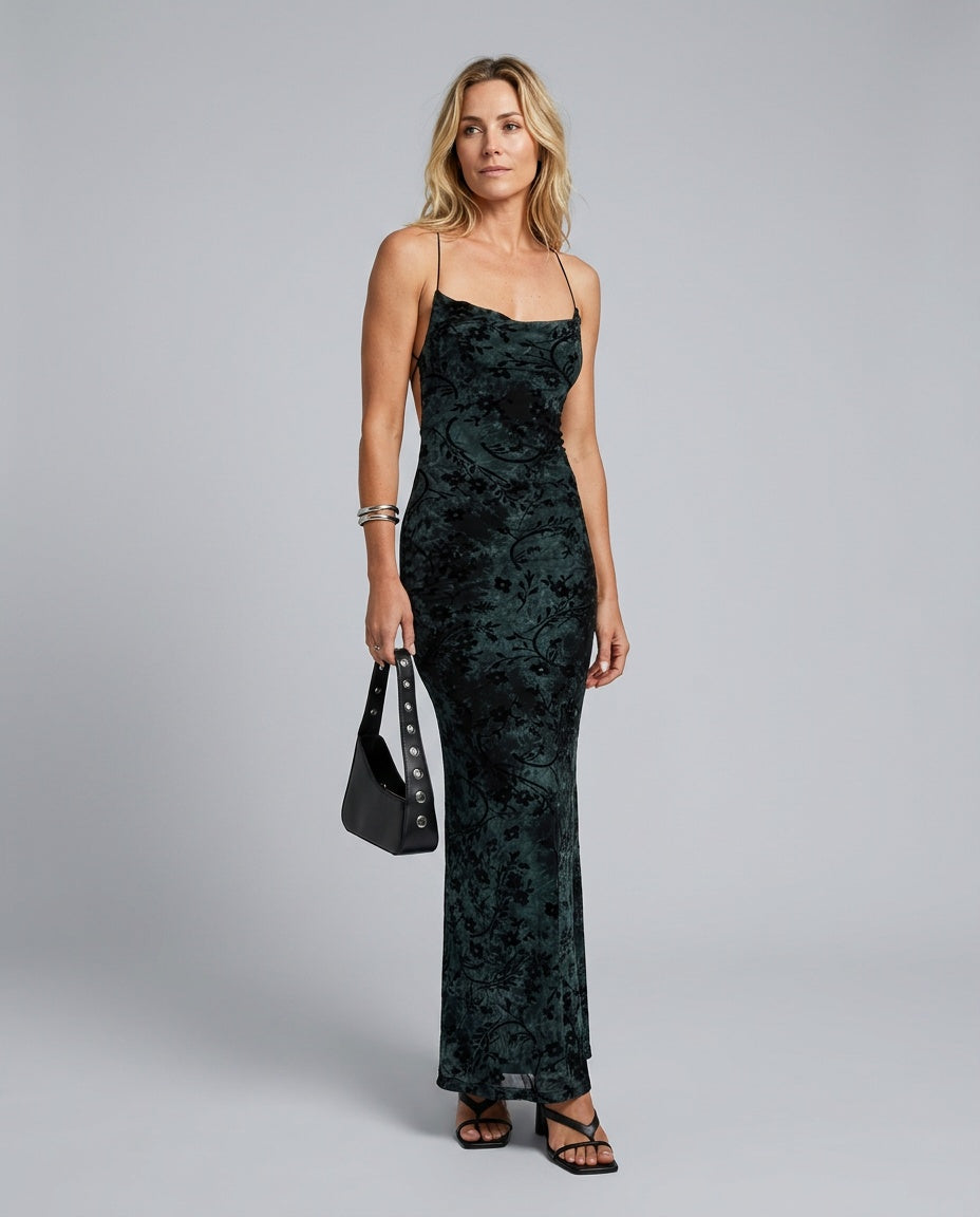 Riley | Backless Cowl Neck Velvet Maxi Dress