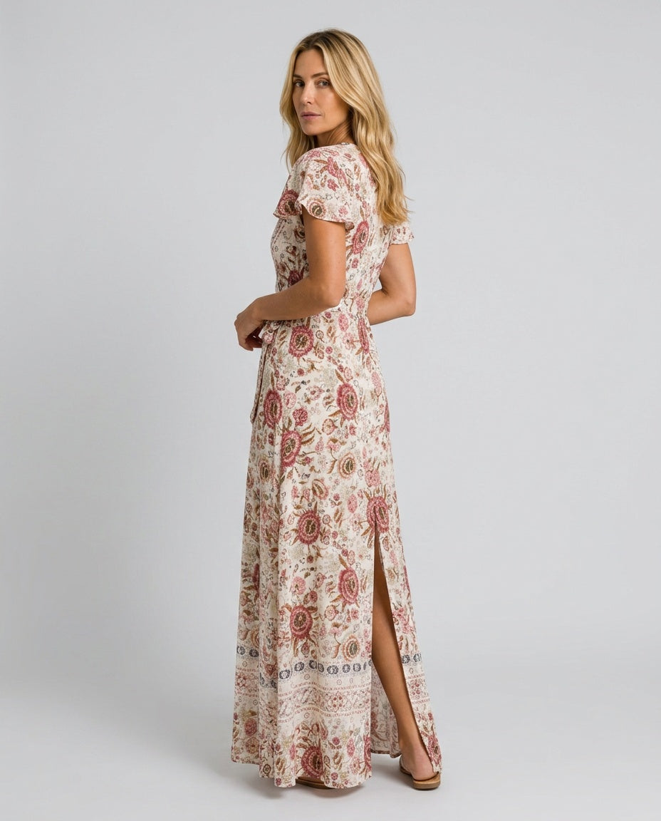 Daniela | Flutter Sleeve Tiered Wrap Maxi Dress