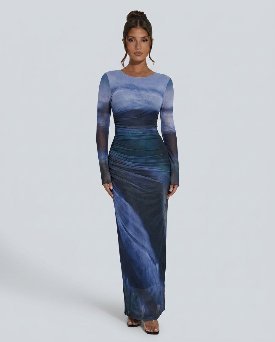 Vera | Printed Long Sleeve Bodycon Maxi Dress